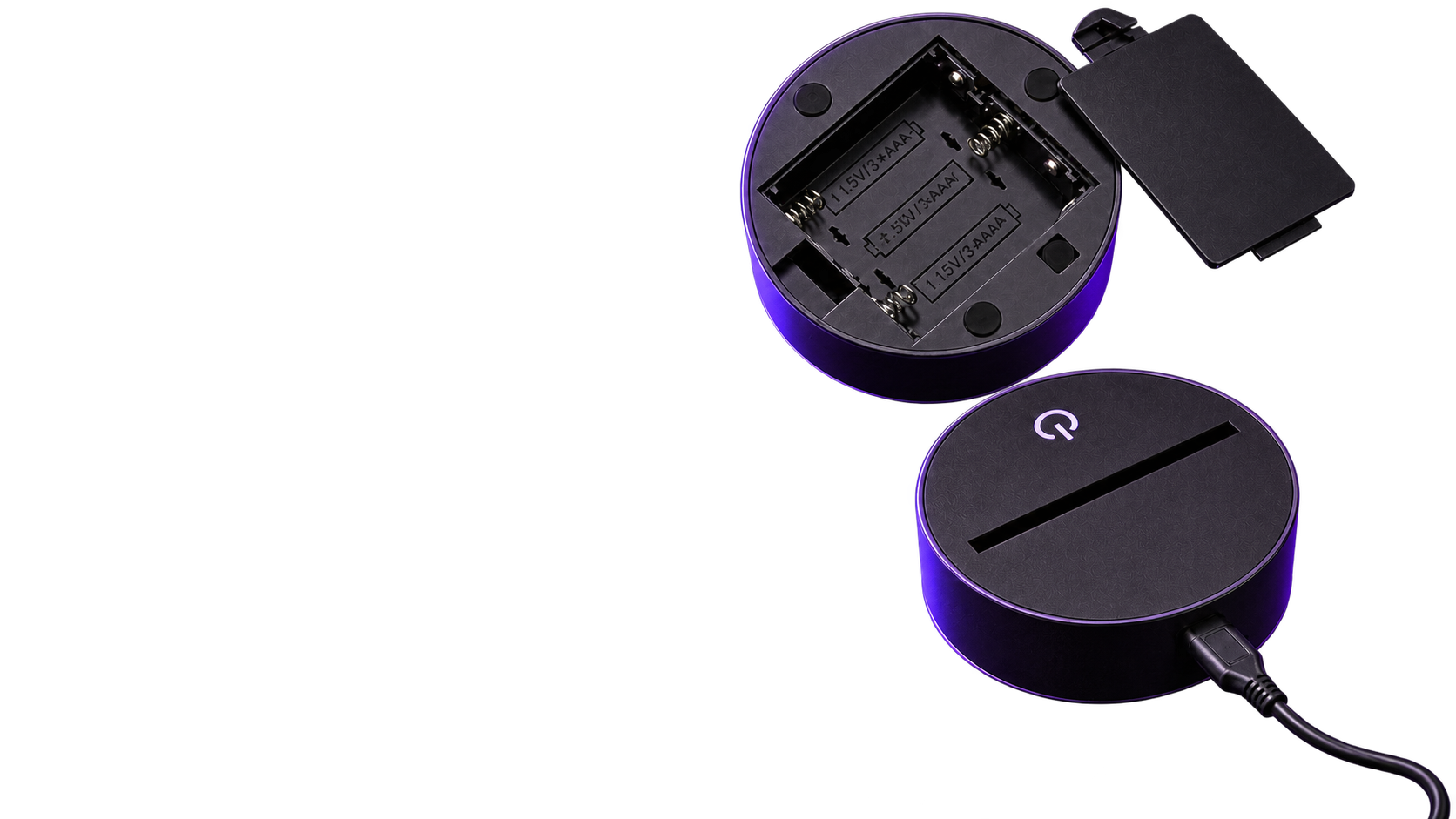 אפשרויות הפעלה של המנורה באמצעות סוללות או USB